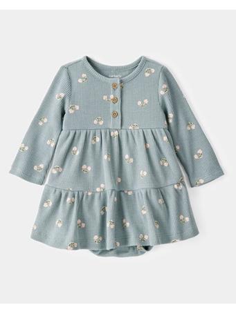 CARTERS - Baby Floral Waffle Knit Bodysuit Dress GREEN