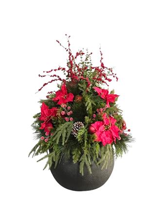 GREEN IMPORT LIMITED - Potted Mixed Pine/Red Berry/Poinsettia Ornament RED