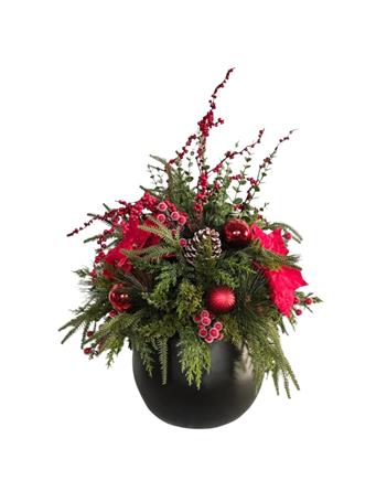 GREEN IMPORT LIMITED - Potted Mixed Pine/Red Berry/Poinsettia Ornament RED