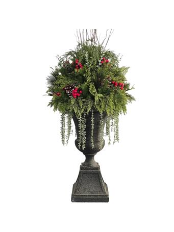 GREEN IMPORT LIMITED - Mixed Pine/Berry/Twig/Pinecone in Urn RED