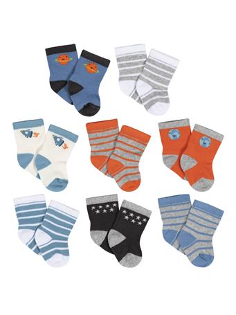 GERBER CHILDRENSWEAR - 8-Pack Baby Boys Space Explorer Jersey Wiggle Proof Socks MULTI