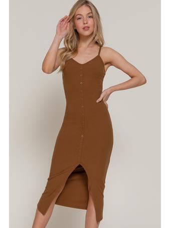 ACTIVE BASIC - Placket Rib Cami Midi Dress CAMEL BROWN