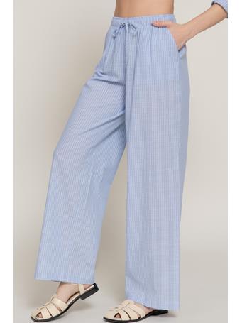ACTIVE BASIC - Elastic Waist Stripe Gauze Long Pants BLUE