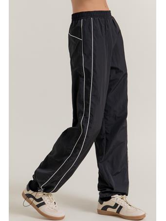 ACTIVE BASIC - Anorak Fabric Side Piping Track Pants BLACK