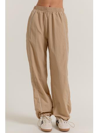 ACTIVE BASIC - Anorak Fabric Side Piping Track Pants KHAKI