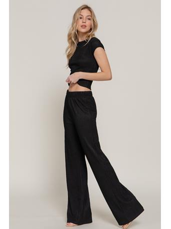 ACTIVE BASIC - Short Sleeve Top and Flare Pants Set BLACK