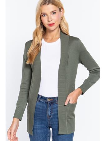 ACTIVE BASIC - Rib Banded Open Sweater Cardigan OLIVE OIL