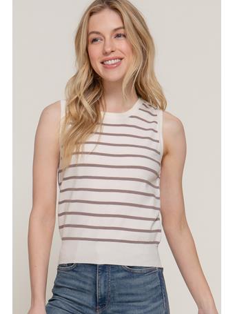 ACTIVE BASIC - Sleeveless Stripe Spring Sweater IVORY/TAUPE
