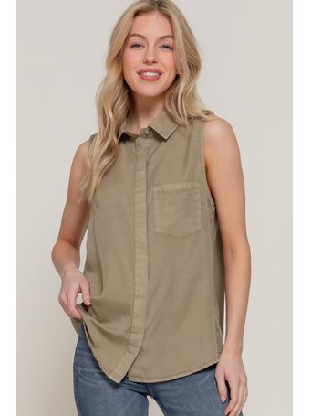 ACTIVE BASIC - Sleeveless with Pocket Tencel Shirt LIGHT OLIVE