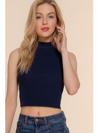 ACTIVE BASIC - Mock Neck Brushed Rib Tank Top BLACK