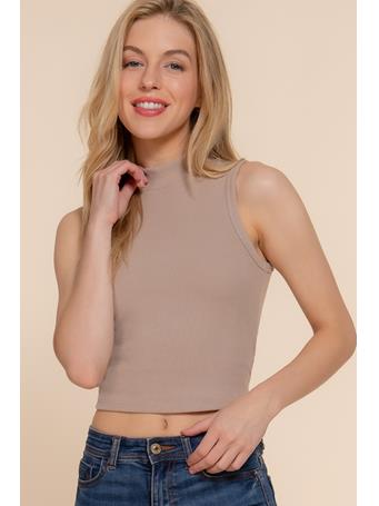 ACTIVE BASIC - Mock Neck Brushed Rib Tank Top MUSHROOM