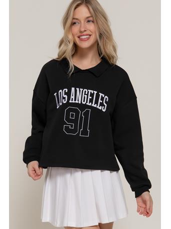 ACTIVE BASIC - Long Sleeve Embroidery Polo Sweatshirt BLACK
