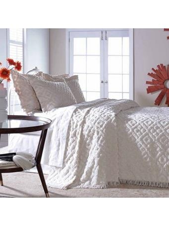 BELLE MAISON - Diamond Tufted Chenille Bedspread - Queen Size WHITE
