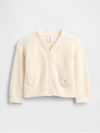 GAP - Baby Bear Pocket Cardigan Sweater IVORY FROST