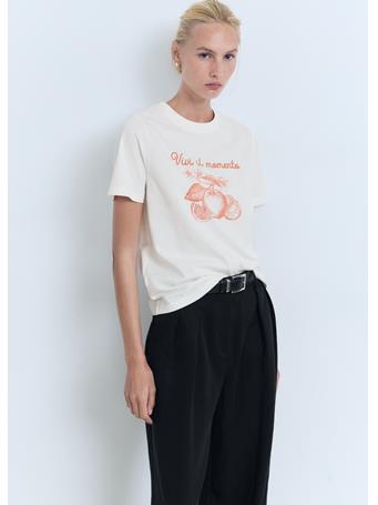 MANGO - Printed Cotton-blend T-shirt BRIGHT ORANGE