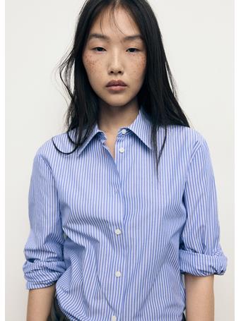 MANGO - Cotton And Lyocell Blend Straight Shirt MEDIUM BLUE