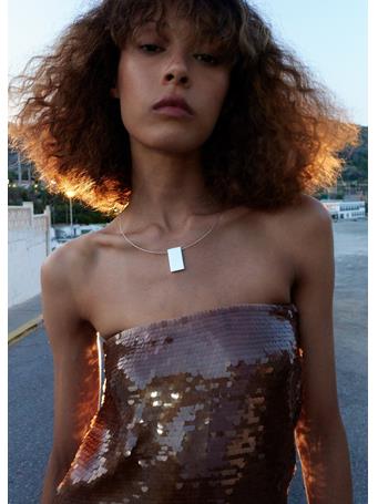 MANGO - Rigid Rectangular-bead Necklace LT PASTEL GREY