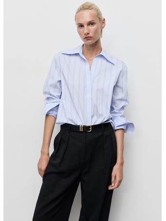 MANGO - Lapels Striped Shirt MEDIUM BLUE