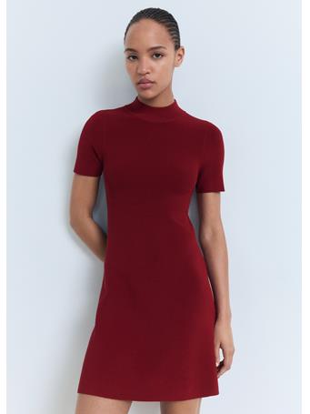 MANGO - Perkins-neck Knitted Dress DARK RED