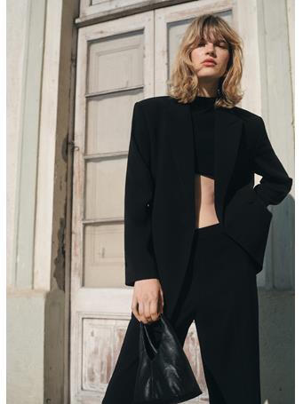 MANGO - Straight Mid-rise Suit Pants BLACK
