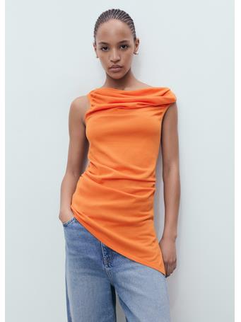 MANGO - Draped Knitted Top BRIGHT ORANGE
