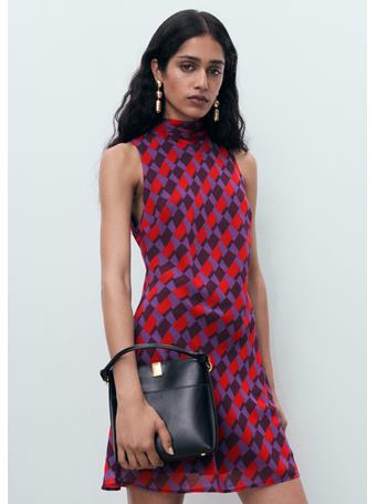 MANGO - Printed Dress With Bow Detail BRIGHT PURPLE