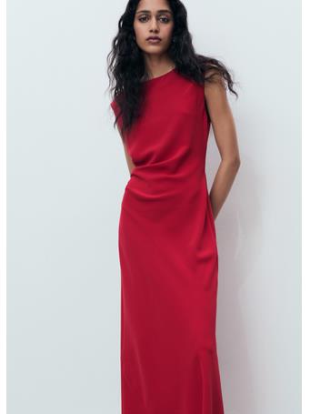 MANGO - Ruched Midi Dress BRIGHT RED