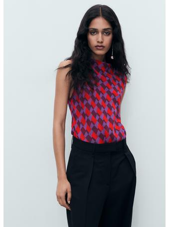 MANGO - Printed Blouse With Draped Collar BRIGHT PURPLE