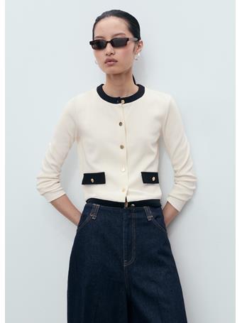 MANGO - Contrasting Cotton Cardigan NATURAL WHITE