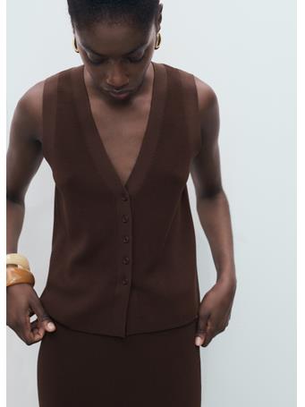 MANGO - Fine-knit Vest DARK BROWN