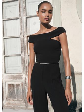 MANGO - Long Jumpsuit With Asymmetrical Neck BLACK