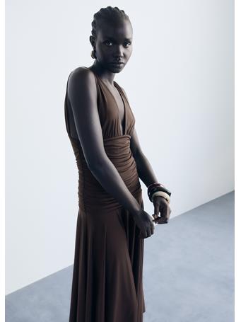 MANGO - Long Dress With Contrasting Design DARK BROWN