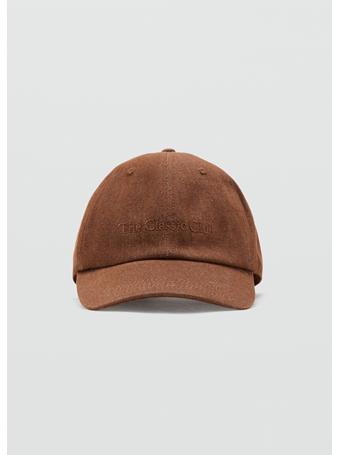 MANGO - Cotton Cap With Embroidered Slogan DARK BROWN