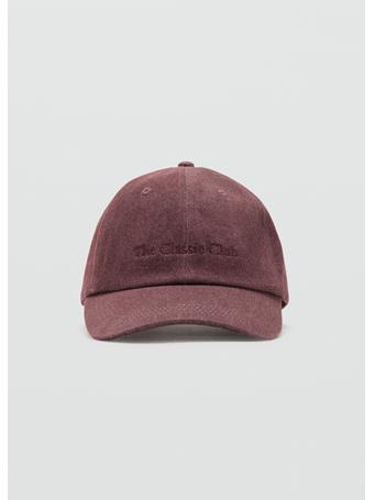 MANGO - Cotton Cap With Embroidered Slogan DARK RED