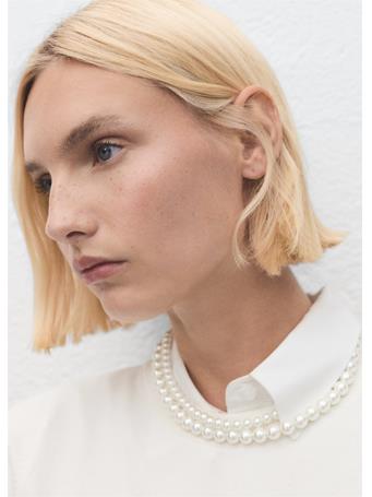 MANGO - Double Pearl Crystal Necklace WHITE