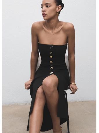 MANGO - Strapless Dress With Jewel Buttons BLACK