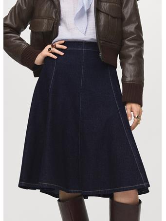 MANGO - Denim Midi-skirt With Stitching DARK BLUE