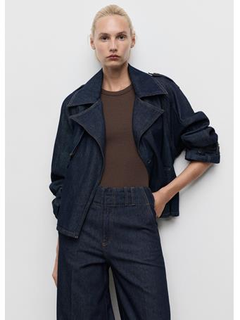 MANGO - Short Denim Trench Coat With Belt DARK BLUE