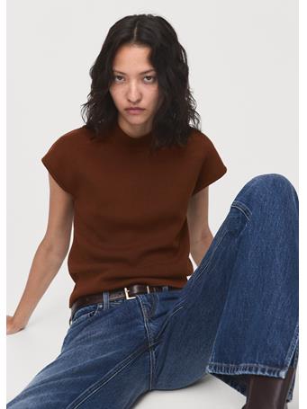 MANGO - Short-sleeved Fine-knit Sweater DARK BROWN