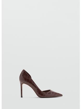 MANGO - Asymmetrical Croc-effect Heeled Shoes DARK BROWN