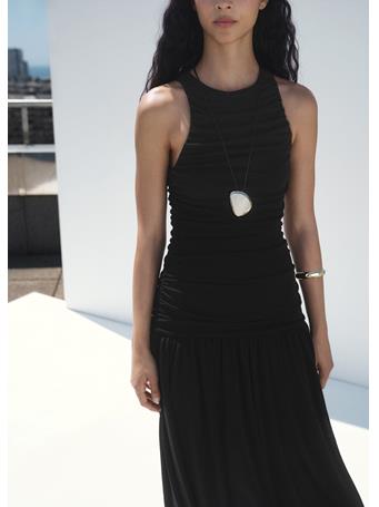 MANGO - Gathered Midi-dress BLACK