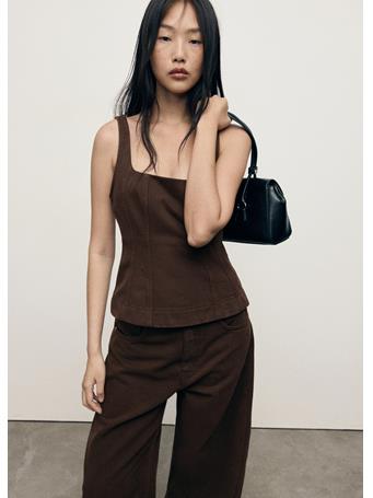 MANGO - Flared Denim Top DARK BROWN