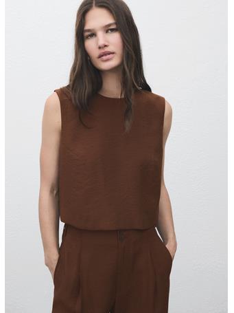 MANGO - Buttoned Crop Top DARK BROWN