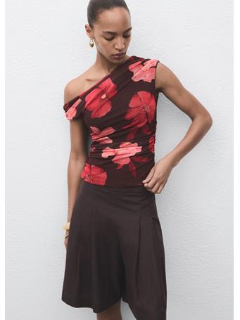 MANGO - Floral Asymmetrical Top DARK BROWN