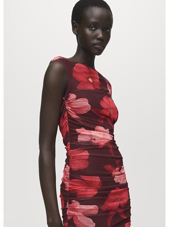 MANGO - Asymmetrical Floral Dress DARK BROWN
