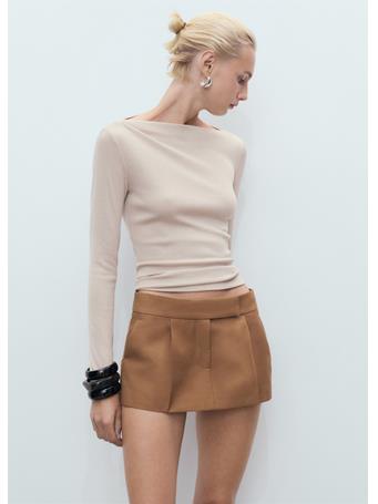 MANGO - Long-sleeved Boat-neck T-shirt LIGHT BEIGE