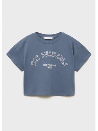 MANGO - Printed Cotton-blend T-shirt MED BLUE