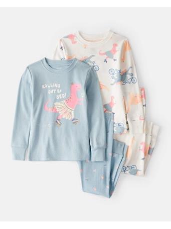 CARTERS - Baby Girl Dinosaur Print 100% Cotton Long-Sleeve 4-Piece Pajamas GREEN
