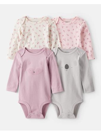 CARTERS - Baby Girl 4-Pack Koala Print Cotton Long-Sleeve Multipack Bodysuits MULTI