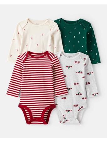 CARTERS - Baby Boy 4-Pack Christmas Print Long-Sleeve Multipack Bodysuits MULTI